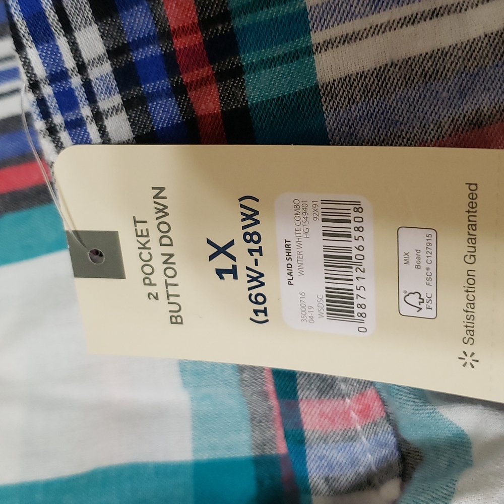 Terra & Sky - Winter White Plaid Flannel Shirt (Womens Plus 16W-18W) - Picture 5 of 12